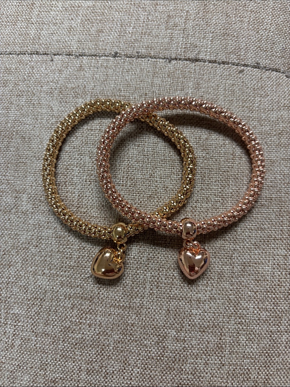 Gold & Rose Gold Heart Charm Stretch Bracelets - Women Jewelry